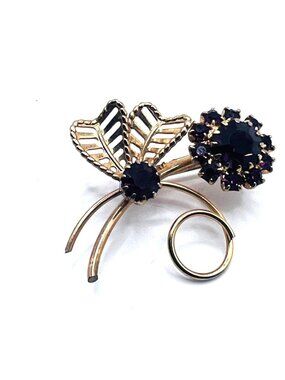 Vintage Gold Tone Amber Rhinestone Flower Brooch Pin Wire Mesh Bow Accent